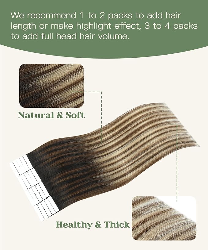 SURNEL Injection Tape in Hair Extensions 22 Inch Natural Black to Medium Brown and Caramel Blonde Seamless Invisible Tape in Extensions 20 Pcs 50g(#1B427,22)