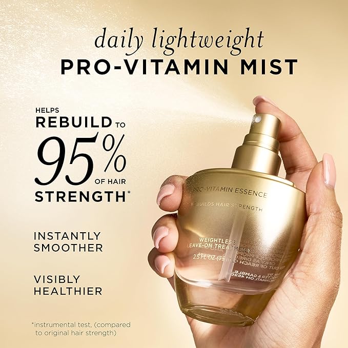 Pantene Pro-Vitamin Essence, Daily Repair Mist, Weightless Leave-On Treatment Strengthens & Rebuilds Damaged Hair, Reduces Breakage, 2.5 Fl Oz