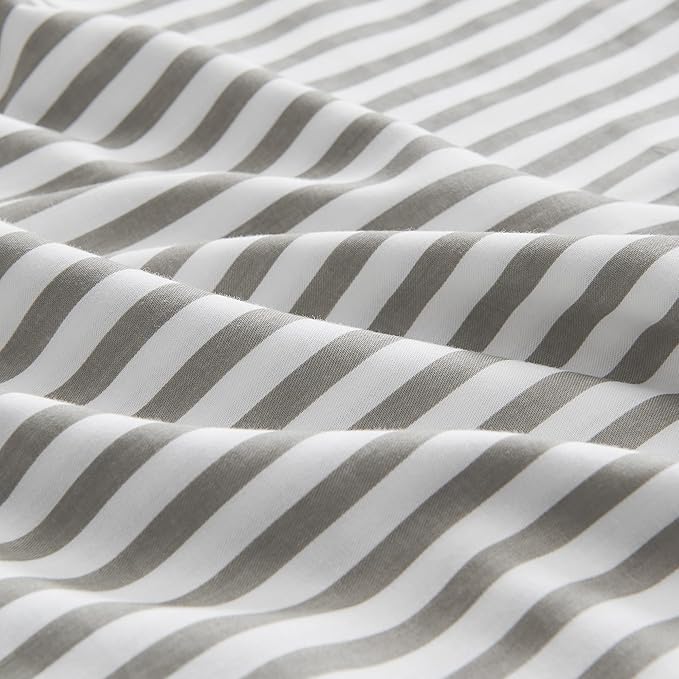 JELLYMONI 100% Natural Cotton Striped Queen Pillowcases Set, 2 Pack White and Grey Vertical Stripes Pattern Printed Pillow Covers with Envelope Closure(Pillows are not Included)