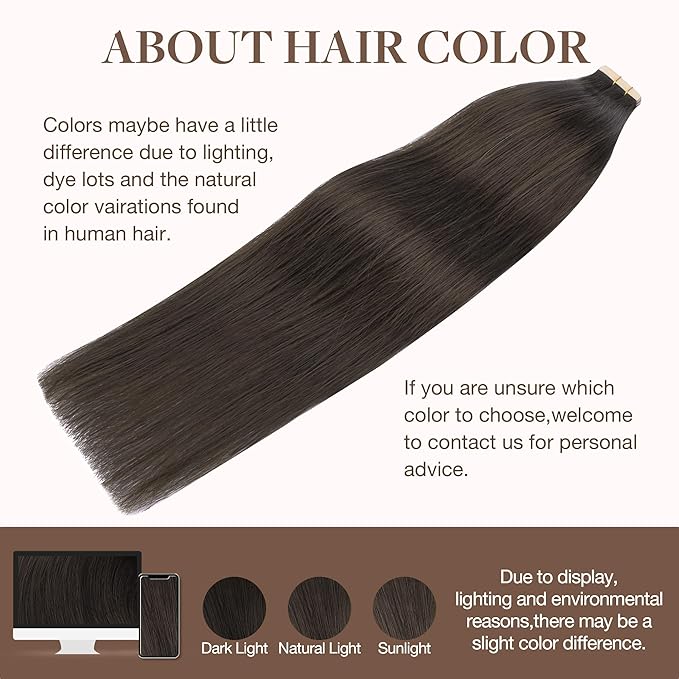 GOO GOO Tape in Hair Extensions Human Hair, 2A Light Brown, 16inch 50g 20pcs, Skin Weft Seamless Invisible, Silky Straight with Thick Ends, Remy Human Hair