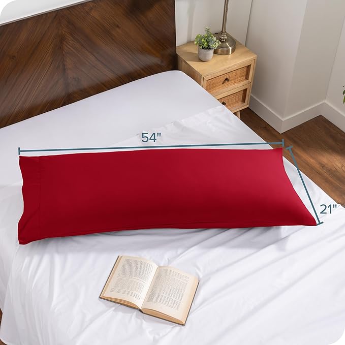 Bare Home Microfiber Body Pillow Cover - Ultra Soft & Cooling - Double Brushed - Pillowcase with Envelope Closure - Easy Care (20''x54'' Body Pillow Cover, Red)