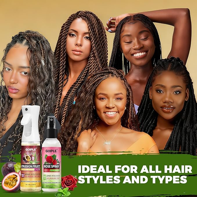 Loc Moisturizing Spray for Dull, Dry Locs - Daily Passion Fruit Hair and Scalp Moisturizer for Dreadlocks, Sisterlocks, Microlocks, Braids - Rose Water for Hair Loc Spray Moisturizing Refreshing(2PCS)