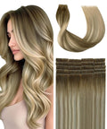 SURNEL Injected Tape in Hair Extensions Balayage Walnut Brown to Ash Brown and Golden Blonde Invisible Tape in Extensions Human Hair 14inch 20Pcs 30g(#3822,14)