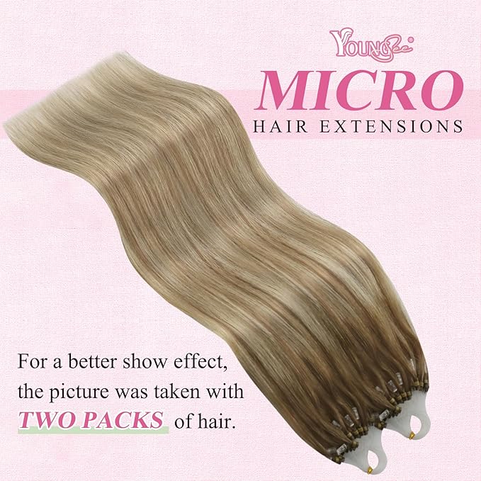 YoungSee Microlink Hair Extensions Ombre Micro Bead Hair Extensions Real Human Hair Brown Balayage Micro Loop Human Hair Extension Ombre Light Brown to Platinum Blonde 20 Inch 50s 50g