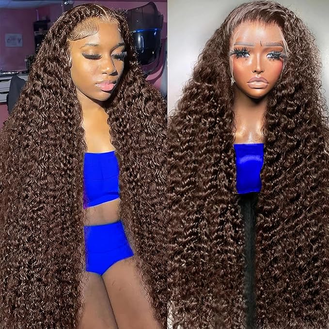 13x6 Curly SKINLIKE Real HD Lace frontal Wig, 250% Density Chocolate Brown Curly Deep lace front wigs Human Hair, 0.10mm Ultra-thin Invisible Melted Crystal HD Lace Human Hair Wigs 20 Inch
