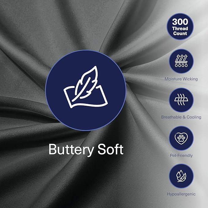 Kickoff Viscose Bamboo Pillowcase, Standard, Set of 2, 100% Organic Hidden Zippered Viscose Bamboo Pillow Case Standard Size, Cooling Pillow Cover for Hot Sleepers (20"x26" Pewter)