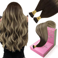 YoungSee I Tip Hair Extensions Dark Brown Ombre Blonde Itip Human Hair Extensions Balayage I Tip Extension Human Hair Pre Bonded Hair Extension Easy to Apply 22 Inch 50g 50s