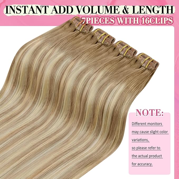 YoungSee 150g Clip in Hair Extensions Real Human Hair Blonde Clip in Human Hair Extensions Gloden Brown with Blonde Balayage Hair Extension Clip ins for Women 22inch