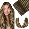 Pinkpearl Invisible Tape in Hair Extensions Human Hair, 20pcs 18inch 50g #4/27/4 Balayage Chocolate Brown to Caramel Blonde Injection Tape in Extensions Real Remy Seamless Human Hair Injected