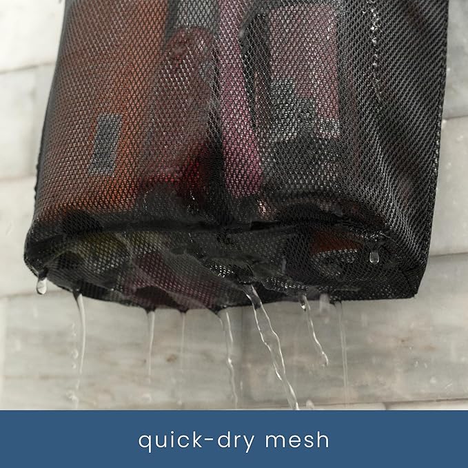 S&T INC. Mesh Shower Caddy, Shower Bag for Dorm Room Essentials, Gym Bag, Camping and More, Two Zippered Pockets, Black and Grey, 10 Inches x 10 Inches