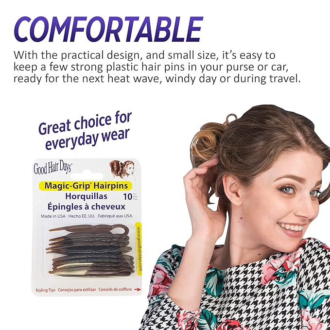 Good Hair Days Hair Pins - 2 1/2" Plastic, U-shaped Magic Grip Hairpins, Strong Durable Pins For Fine, Thick & Long Hair, Styling Accessories - Crystal, Set of 20