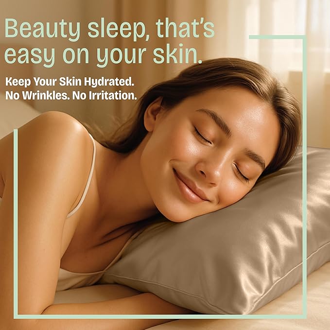 BLISSFORD Satin Pillowcase with Zipper, for Hair and Skin Care, Feels Soft and Cool Like a Silk Pillowcase, Beige Satin Pillow Cases 2 Pack, Slik Pillow Cover, King Size, Set of 2