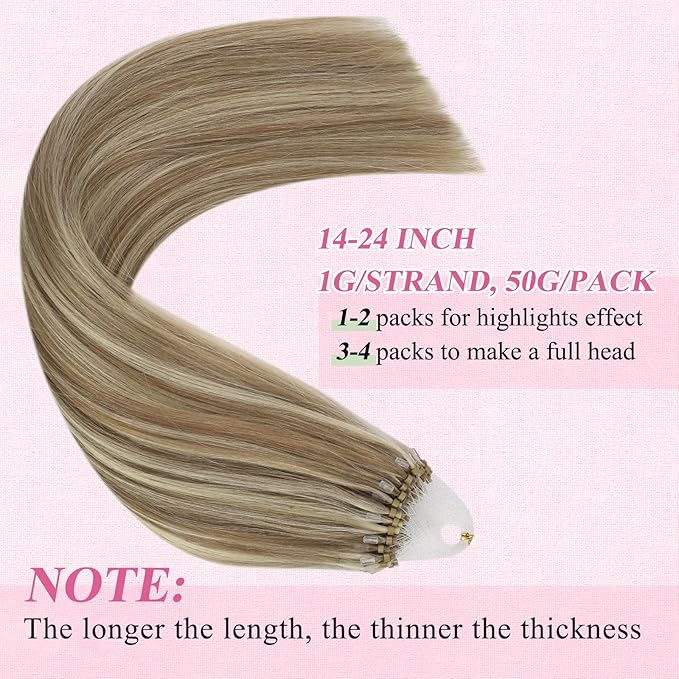 YoungSee Micro Bead Hair Extensions Real Human Hair Highlight Microbead Hair Extensions Human Hair Light Brown Mix Blonde Highlight Micro Link Hair Extension Remy Hair Silky Straight 22Inch 50s 50g