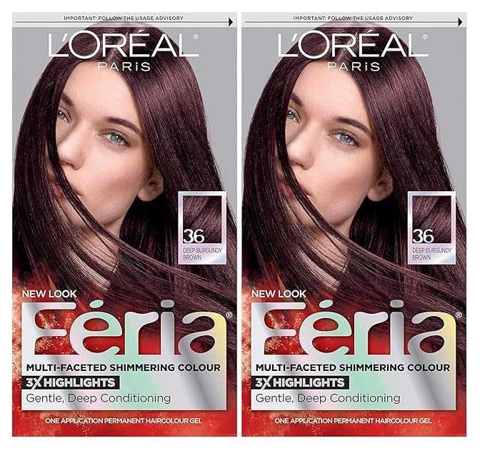 L'Oreal Paris Feria Multi-Faceted Shimmering Permanent Hair Color, Chocolate Cherry, Hair Dye Kit, Pack of 2