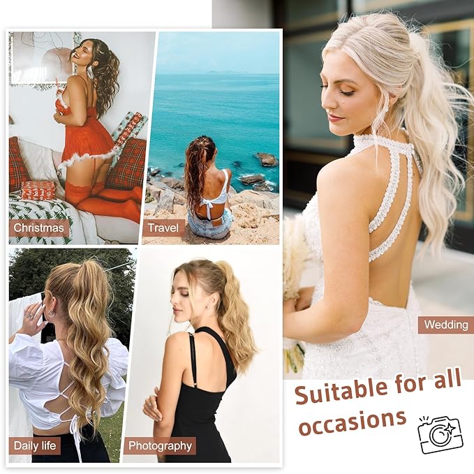 FLUFYMOOZ Ponytail Extension, 18 Inch Claw Clip Ponytail Extension, Wavy Curly Claw Clip in Ponytail Hair Extensions, Natural Fake Ponytail Synthetic Hairpiece for Women (Grey/Silver/White Mixed)