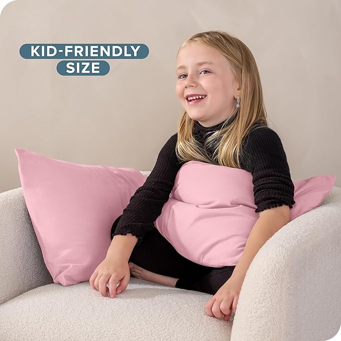 Bare Home Microfiber Pillow Cases - Toddler Size Set of 2 Cooling Pillowcases Double Brushed Light Pink Pack Easy Care (Toddler Pillowcase 2, Light Pink)