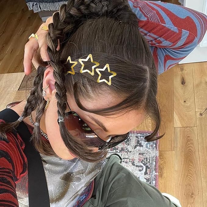 Star Hair Clips 2000s Y2K Snap Hair Barrettes Non Slip Star Hair Accessories Gold Metal Hair Clips for Girls Women -15 PCS 1.18"