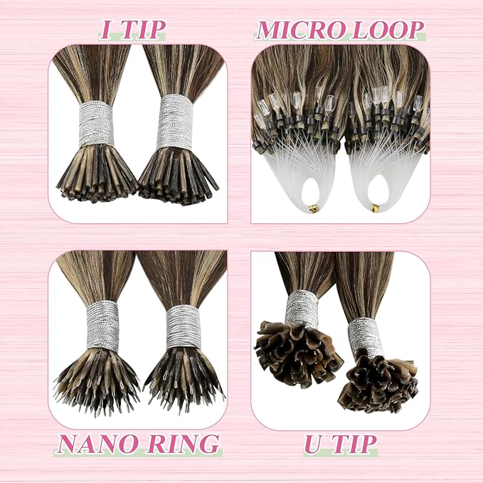 YoungSee U Tip Hair Extensions Human Hair Brown with Blonde Highlight Utip Hair Extensions Human Hair Brown Ktip Human Hair Extension Highlight Hair Extension U Tip for Women 14In 1G/S 50G