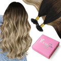 YoungSee U Tip Hair Extensions Human Hair Balayage Utip Hair Extensions Dark Brown Ombre Brown with Blonde Hot Ktip Fusion Hair Extension U Tip Human Hair Extension for Short Hair 14In 50s/50g