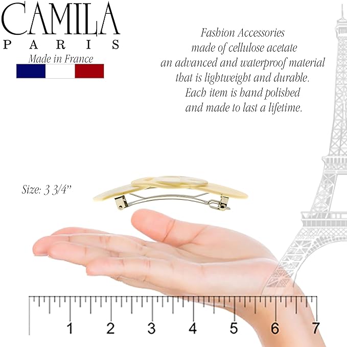 Camila Paris CP2337 French Hair Barrette Clip for Girls Handmade Cream Pearl, Metal Automatic Clasp Strong Hold Grip Hair Clips for Women, No Slip Durable Styling Girls Hair Accessories Made in France