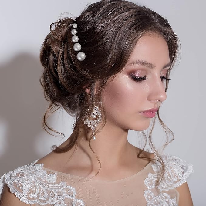 32 Pieces Wedding Pearl Hair Pins Bridal Pearl Rhinestone Hair Accessories U Shape Barrette for Bride Bridesmaid Women(Gold)