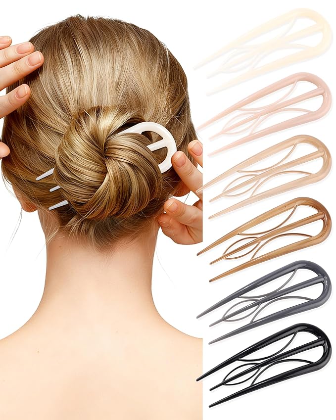 French Hair Pin for Women - U-Shaped Hair Fork for Updos, Chignons & French Twists, Durable Acrylic, Secure & Elegant Styling for All Hair Types (Coffee)