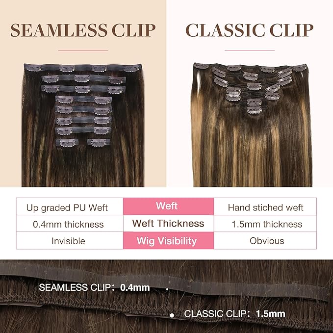 GOO GOO Clip in Hair Extensions Real Human Hair, Remy Human Hair Extensions Clip ins for Women, Natural Human Hair, 22inch 200g 9Pcs, #4/27/4 Balayage Chocolate Brown to Caramel Blonde