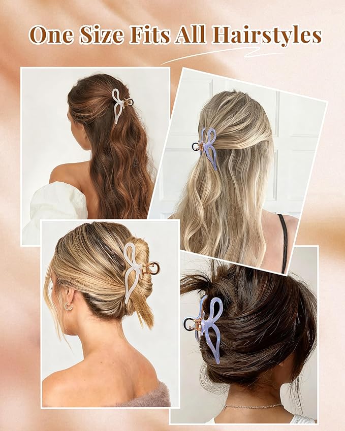 Mesovor 2 Pack Gold Metal Bow Hair Claw Clips, Nonslip 4.3" Large Hair Grip Hairclips for Thin and Thick | Acrylic Metal Strong Hold Claw Clip (Mermaid Colorful)
