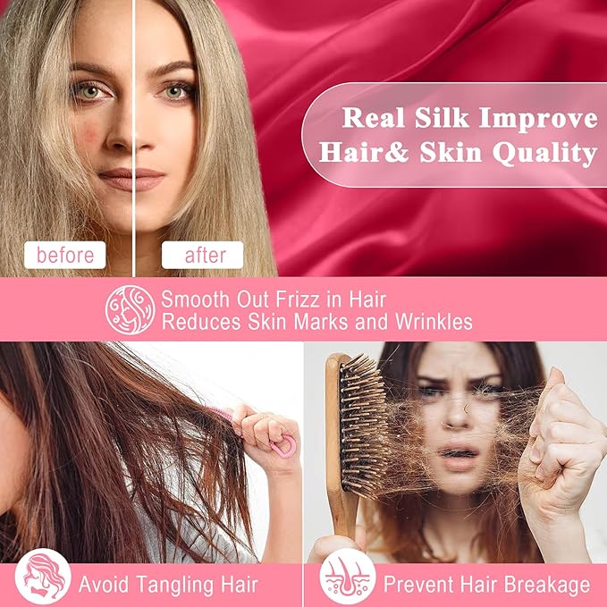 100% Pure Silk Pillowcase 2 Pack for Hair and Skin, Both Sides 23 Momme Grade 6A+ Mulberry Silk Pillowcases with Hidden Zipper, Soft&Smooth Cooling Pillow Cases (Red, King 20x36)