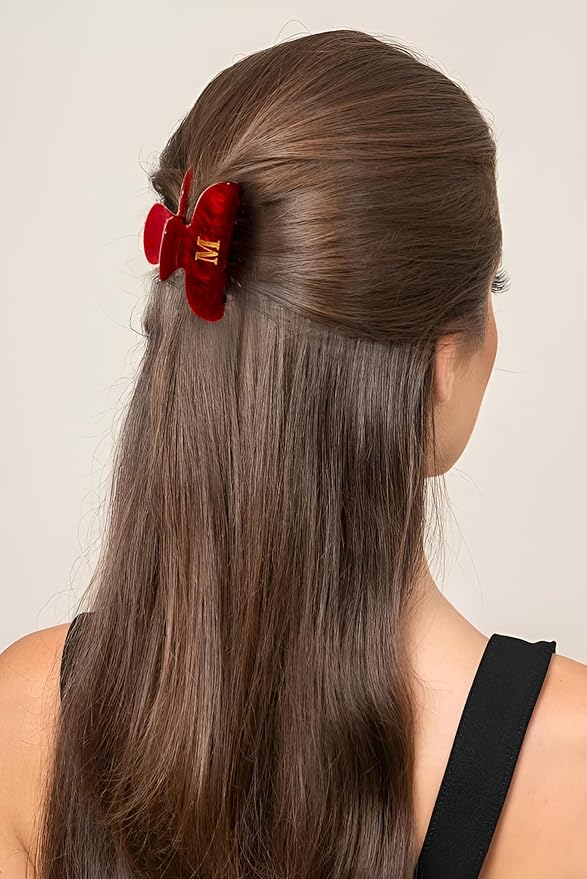 Teen Girl Gifts Trendy Stuff - Red Initial Cute Hair Clips, Letter Hair Claw Clips, Glitter Claw Clips Durable Hair Clips, Birthday Gifts for Teens Daughter Sister Christmas Gifts