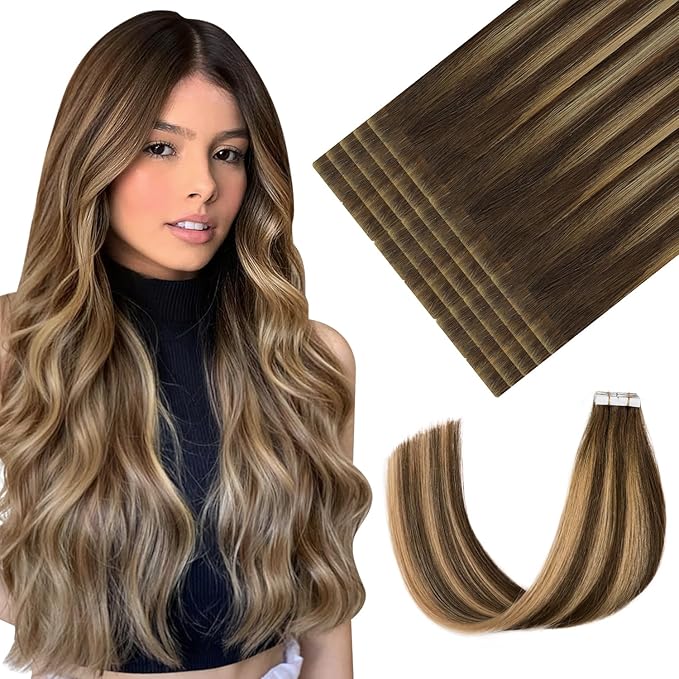 Youngsmile Injection Tape in Hair Extensions Human Hair #4/27/4 Chocolate Brown to Caramel Blonde 20pcs 40g 18 Inch Balayage Injected Tape in Hair Extensions Straight Remy Human Hair (#4/27/4,18'')