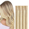 GOO GOO Invisi Edge Tape in Hair Extensions Human Hair, 18A/613A Dark Blonde Highlighted Bleach Blonde, 6pcs 18inch 15g, Virgin Remy Hair, Seamless Injected Tape, Natural Look