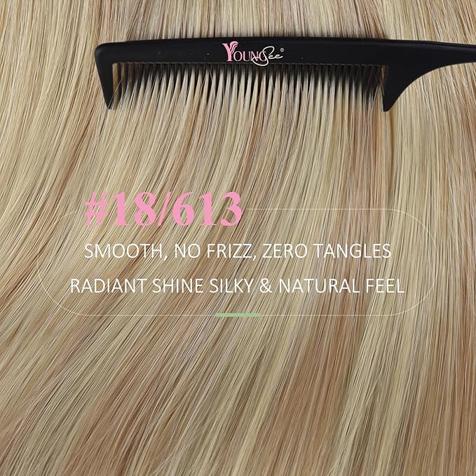 YoungSee Tape in Hair Extensions Human Hair Highlight Real Hair Tape in Extensions Highlight Light Blonde and Strawberry Blonde Tape-on Hair Extension Natural Straight Hair 22In 20pcs 50g