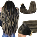 GOO GOO Tape in Hair Extensions Human Hair, 1B/19/1B Natural Black to Light Blonde, 16inch 50g 20pcs, Skin Weft Seamless Invisible, Silky Straight with Thick Ends, Remy Human Hair