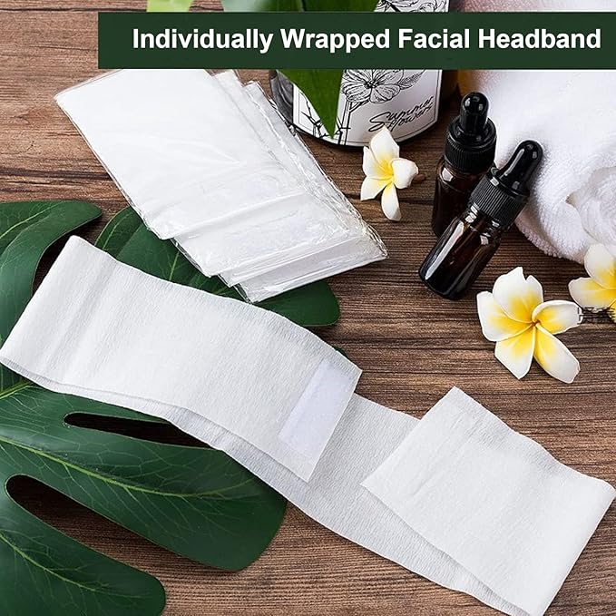 200 Pieces Disposable Spa Facial Headbands Individual Wrapped Elastic Makeup Headband with Adjustable Stretch Non-Woven Soft Skin Care Hair Band with Convenient Closure for Women