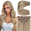 Ve Sunny 24 inch Hair Extensions Clip in Lightest Brown mit Platinum Blonde Clip in Hair Extensions Real Human Hair Remy Hair Extensions Clip ins for Women 120g