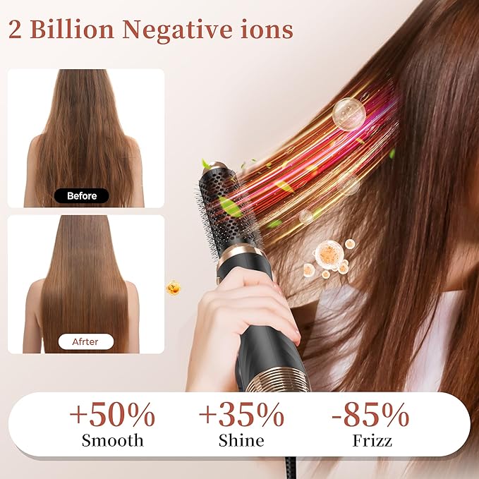6 in 1 Hair Dryer Brush, Upgrade Detachable Blow Dryer Brush Air Styler Wrap Air Curler, Curly Twist Hot Curling Iron, Negative Ion Blow Dryer Hot Styler, Travel Hair Styling Tool