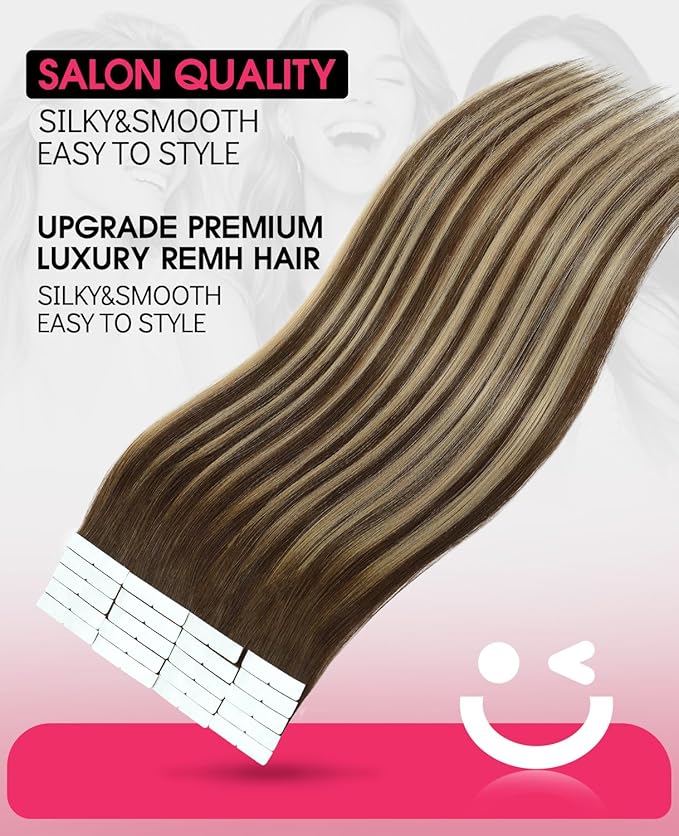 Youngsmile Invisible Tape in Hair Extensions Human Hair Balayage #4/27/4 Chocolate Brown to Caramel Blonde 20pcs 30g 14 Inch Injection Tape in Hair Extensions Human Hair (#4/27/4,14'')