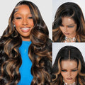 Body Wave Lace Front Wig 13x4 Full Frontal Lace Human Hair 200% Density 1B/30 Highlight Ombre Skinlike HD Lace 0.10mm Ultra-thin Invisible Bleached Tiny Knots Pre Plucked Hairline Balayage Brown