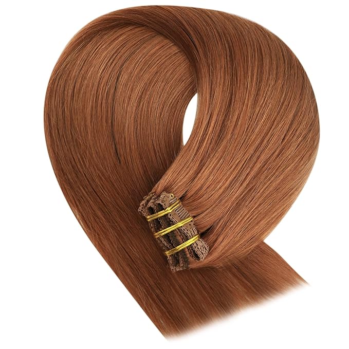 YoungSee Copper Hair Extensions Clip ins Light Copper Clip in Real Hair Extensions Colorful Clip ins Hair Extensions Human Hair Short Straight Hair 12Inch 80g 7Pcs