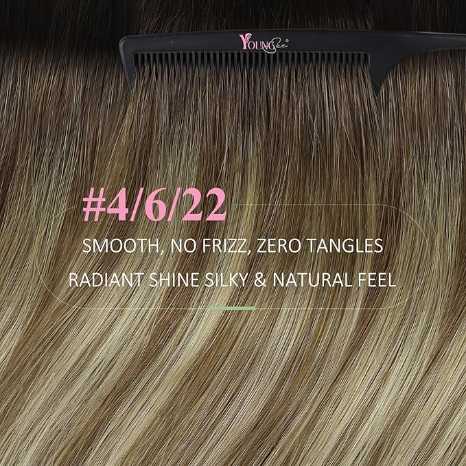 YoungSee Human Hair Tape in Extensions Balayage Tape in Hair Extensions Human Hair Dark Brown Ombre Blonde with Brown Tape-in Extension 16In 20pcs 50g Tapes Ins Human Hair Extension for Everyday Wear
