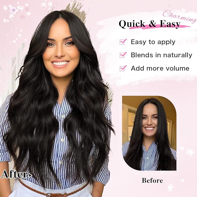 Clip in Hair Extensions, 16 Inch Natural Black Curly Hair Extensions Clip Ins, 8PCS Synthetic Hairpieces for Thinning Hair