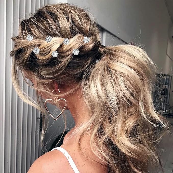 Pearl,Rhinestone Crystal Twisters Spiral Set Hair Pin Silver Coil for Wedding, Bridal, Prom, Party and Special Occasion with Clear Container (Pearl flower)
