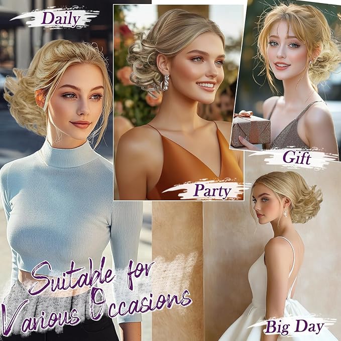 BARSDAR Honey Blonde Drawstring Ponytail Extensions - 10 Inch Short Wavy Drawstring Comb Clip in Pony Tails Hairpieces for Women - Synthetic Short Wavy Blonde Ponytail Hair Extensions