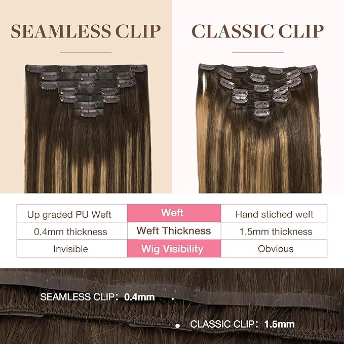 GOO GOO Clip in Hair Extensions Real Human Hair, Remy Human Hair Extensions Clip ins for Women, Natural Human Hair, 24inch 160g 7Pcs, 4/27/4 Balayage Chocolate Brown to Caramel Blonde
