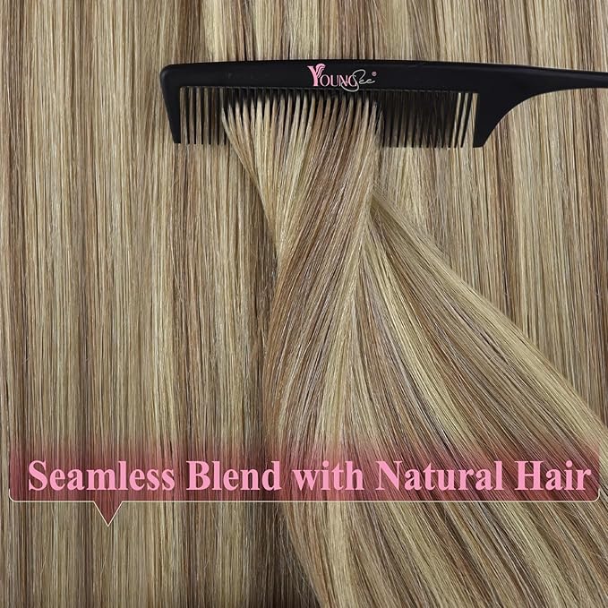 YoungSee Tape in Hair Extensions Human Hair Brown to Blonde Human Hair Extensions Tape ins Highlight Light Brown with Blonde Seamless Tape-in Extension Real Hair for Women Short Hair 12 Inch 20pcs 30g
