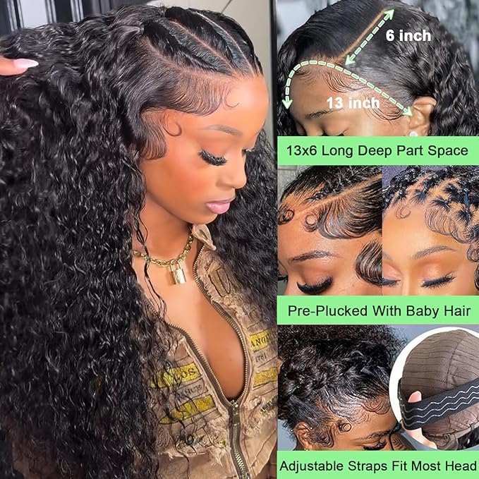 30 Inch 13x6 HD Lace Front Wigs Human Hair 200 Density Deep Wave Lace Front Wigs for Women Glueless Wet and Wave Lace Frontal Wigs Human Hair Pre Plucked Deep Wave Wig 12A Curly Wigs