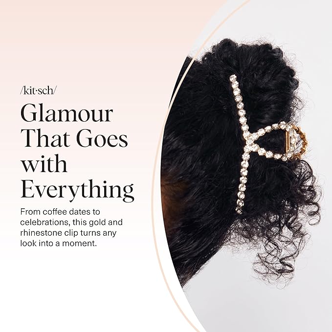Kitsch Gold Loop-Shaped Hair Clip for Women with Rhinestones - Durable Metal, Strong Hold, & Elegant | Gold Hair Accessories | Ideal Gifts for Women - 1pc