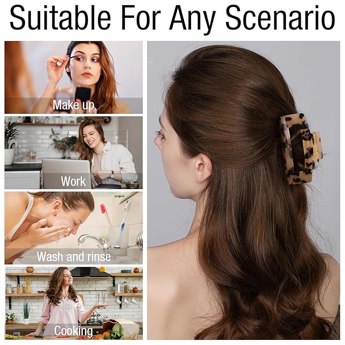 Jayongnee Hair Claw Clips - 4Pcs Medium Clips for Thick or Thin Hair - Square Claw for Women - Rectangle Hair Clips Nonslip Acrylic Hair Accessories for Girls (Tortoise shell)