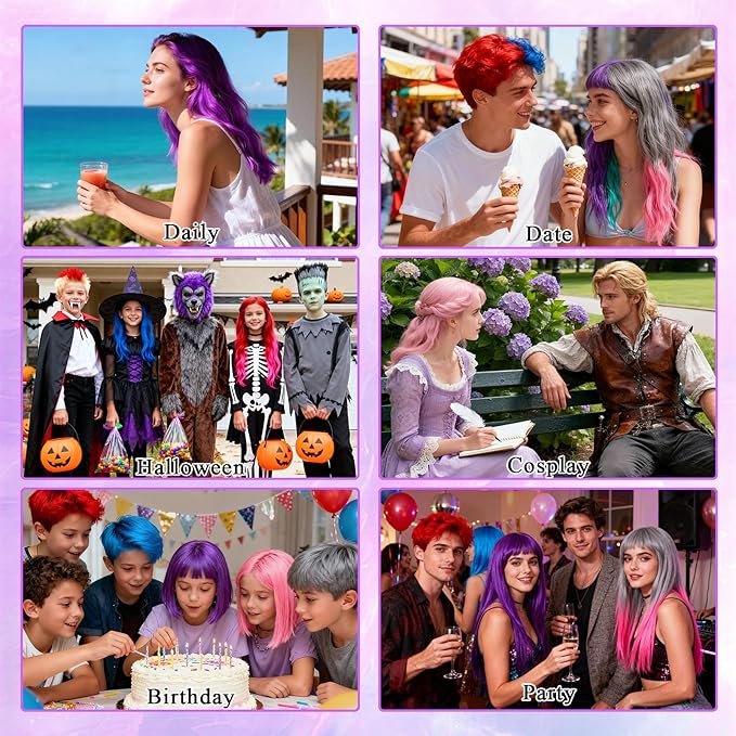6 PCS Red&Blue&Purple&Pink&Silver&Green Temporary Hair Color Spray,Non-Stick Hairspray for Kids Girls Women Men,One-day Washable Hair Dye Spray for Party Halloween Cosplay DIY Christmas.